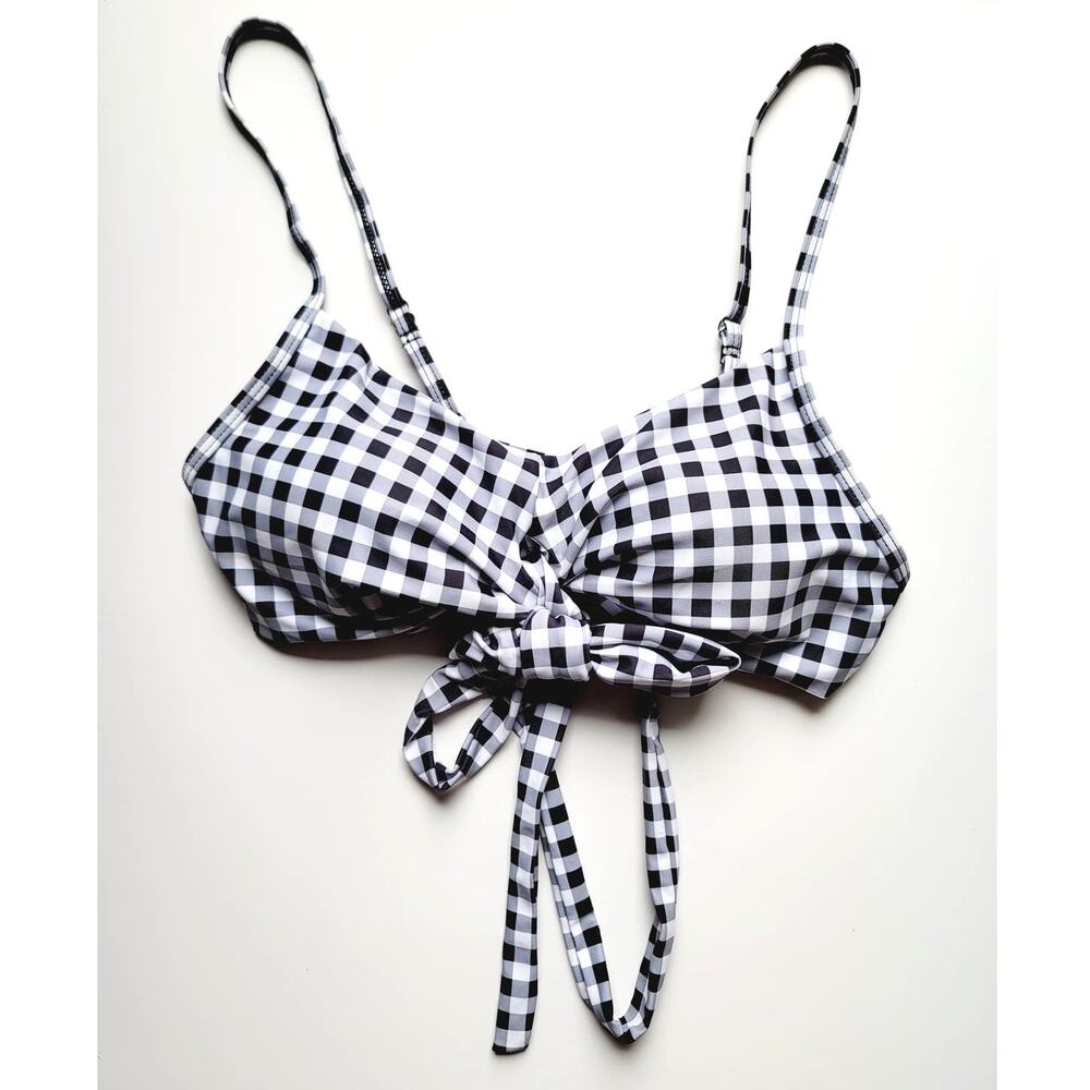 SheIn Gingham Buffalo Plaid Black Gray White Bikini Top Small